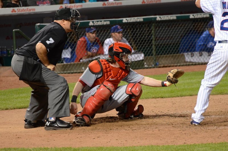 CubsVsReds081313-8137.jpg - #29, Ryan Hanigan catcher for the Reds. Cubs vs Reds at Wrigley FIeld