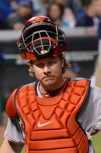 CubsVsReds081313-8144.jpg - #29, Ryan Hanigan catcher for the Reds. Cubs vs Reds at Wrigley FIeld