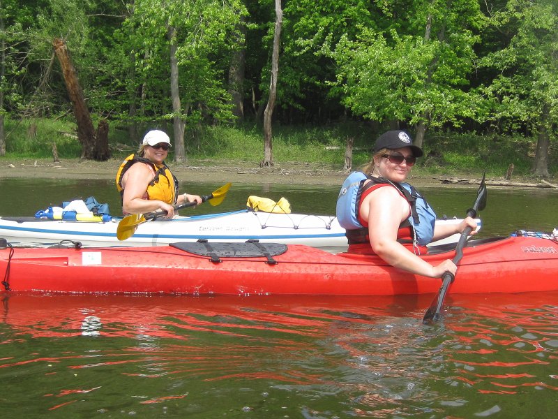 DesPlainesRiverKayak051913-5289.jpg - Liz and Cathie at the last quarter of the Des Plaines River Kayak, near Camp McDonald Rd