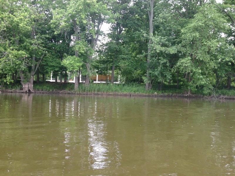 FoxRiverKayak061513-0077.jpg - Farnsworth House by Ludwig Mies van der Rohe, in Plano, view from Fox River while kayaking from Yorkville to Millington