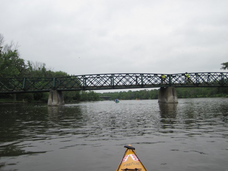 FoxRiverKayakRace060213-5310.jpg - Approaching the pedestrian bridge at Fabyan Windmill market. Mid-American Canoe & Kayak Race paddling from St Charles to Aurora