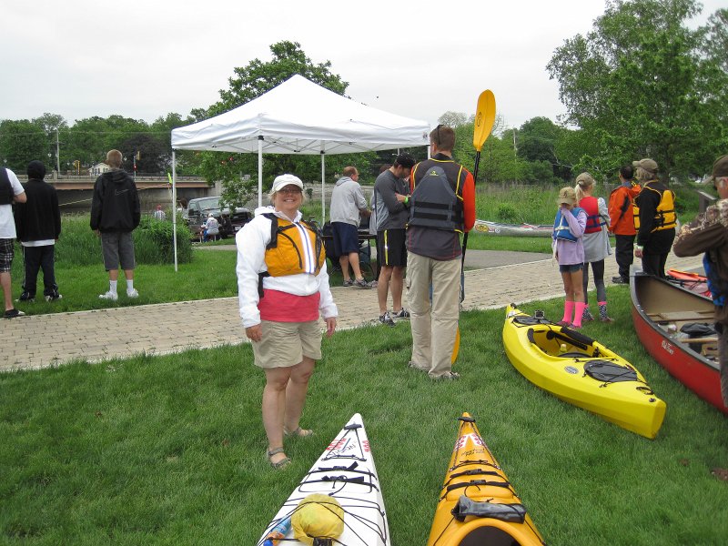 FoxRiverKayakRace060213-5303.jpg - Cathie at Mount St Mary's Park launch point for Mid-American Canoe & Kayak Race paddling from St Charles to Aurora