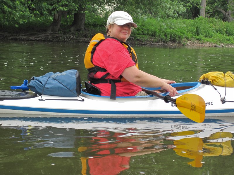 FoxRiverKayakRace060213-5340.jpg - Cathie, just South of Indian Trail Rd, near the finish of the Mid-American Canoe & Kayak Race paddling from St Charles to Aurora