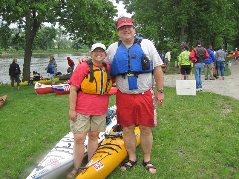FoxRiverKayakRace060213-5349.jpg - Jack and Cathie at the top of the boat ramp.  Happy to have finished! Mid-American Canoe & Kayak Race paddling from St Charles to Aurora