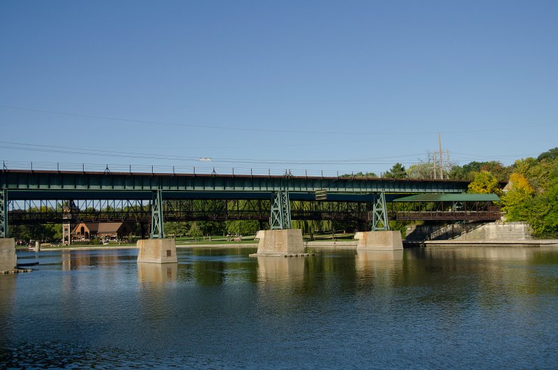 GrandmaBirthday092913-8627.jpg - Saint Charles Industrial Lead, section of the abandoned Chicago Great Western railroad.  Bridge over the Fox River at Pottawatomie Park