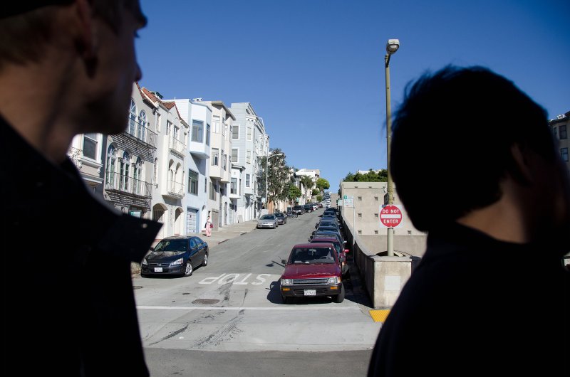 SanFrancisco100313-8673.jpg - Looking east along Broadway at Hyde while riding on the  Powell-Hyde Cable Car
