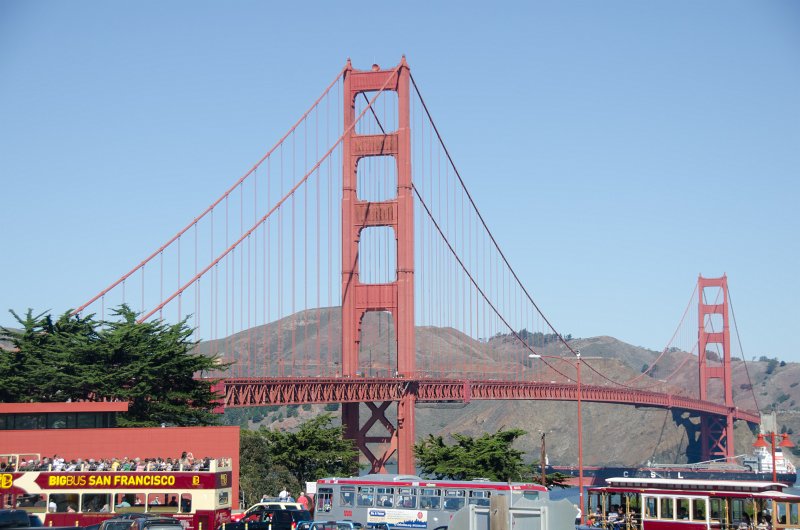 SanFrancisco100313-8758.jpg - Golden Gate Bridge, south end Plaza area. Hop-on Hop-off bus tour of San Francisco