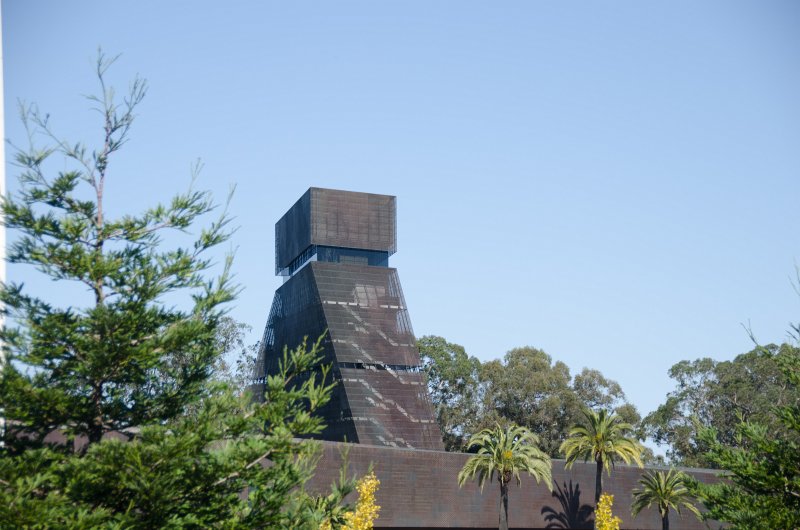 SanFrancisco100313-8820.jpg - The de Young Fine Arts Museum viewed from Tea Garden Drive, Golden Gate Park. Driving through Golden Gate Park. Hop-on Hop-off bus tour of San Francisco