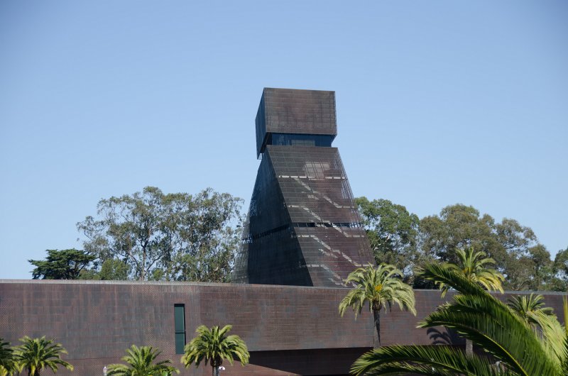 SanFrancisco100313-8822.jpg - The de Young Fine Arts Museum viewed from Tea Garden Drive, Golden Gate Park. Driving through Golden Gate Park. Hop-on Hop-off bus tour of San Francisco
