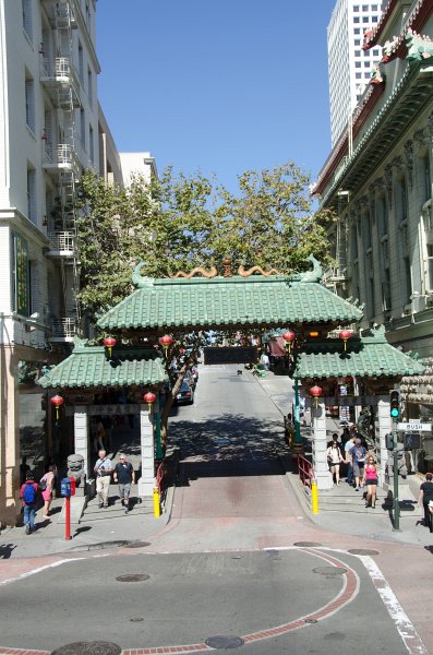 SanFrancisco100313-8911.jpg - Looking North up Grant street at China Town Gate, view while the Hop-on Hop-off bus was on Grant