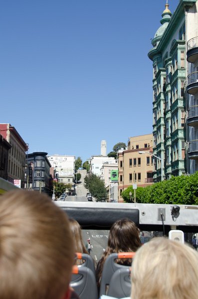 SanFrancisco100313-8915.jpg - Heading North toward Coit Tower on Kearny Street, near Jackson. Sentinel Building up ahead on the right.. Hop-on Hop-off bus tour of San Francisco