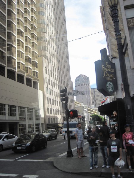 SanFrancisco100313-6351.jpg - Sir Francis Drake Hotel on Powell at Sutter Street. Ride on the Powell/Mason cabl e car line from Fisherman's Wharf to Union Square