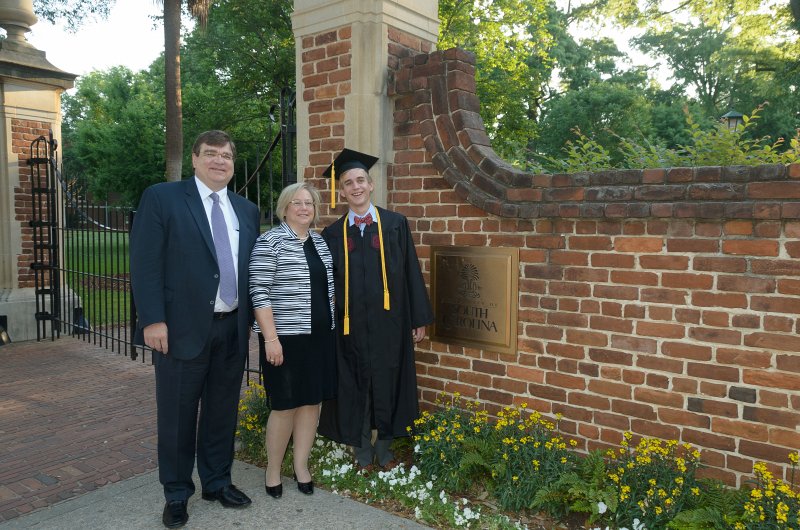 UofSCGraduation10May2013-6763.jpg - Jack Cathie and Mike at Horseshoe entrance gate