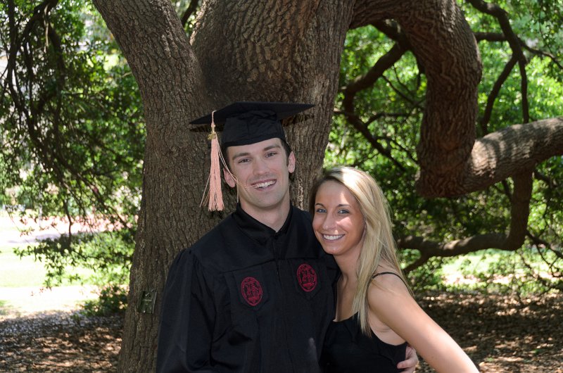 UofSCGraduation10May2013-6740.jpg - Coleman and Michelle at trees near Rutledge College, Horseshoe