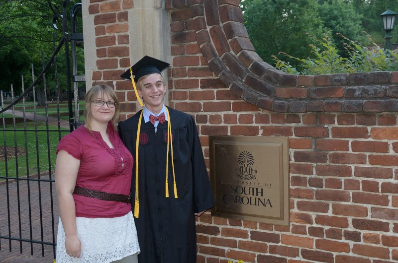 UofSCGraduation10May2013-6764.jpg - Liz and Mike  at Horseshoe entrance gate