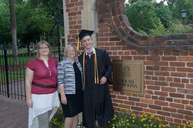 UofSCGraduation10May2013-6766.jpg - Liz Cathie and Mike  at Horseshoe entrance gate