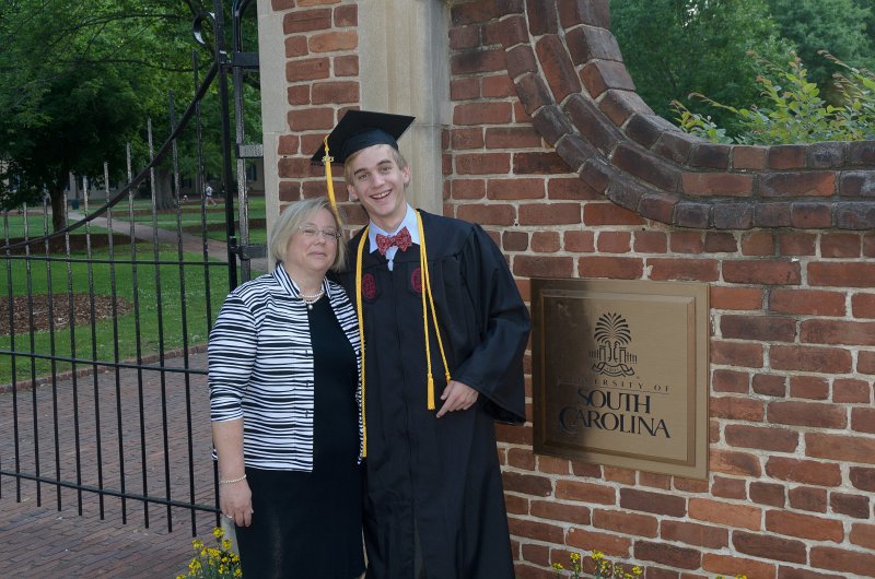 UofSCGraduation10May2013-6768.jpg - Cathie and Mike  at Horseshoe entrance gate