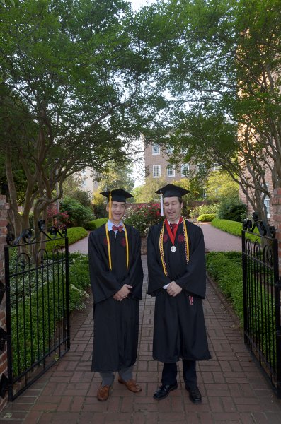 UofSCGraduation10May2013-6787.jpg - Mike and David at Memorial Rose Garden, Horseshoe