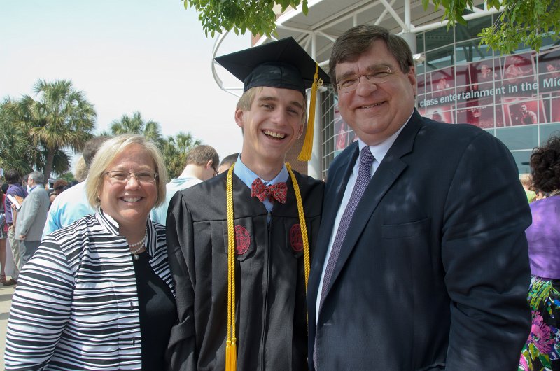 UofSCGraduation10May2013-6969.jpg - Cathie Mike and Jack outside of Colonial Life Arena after graduation