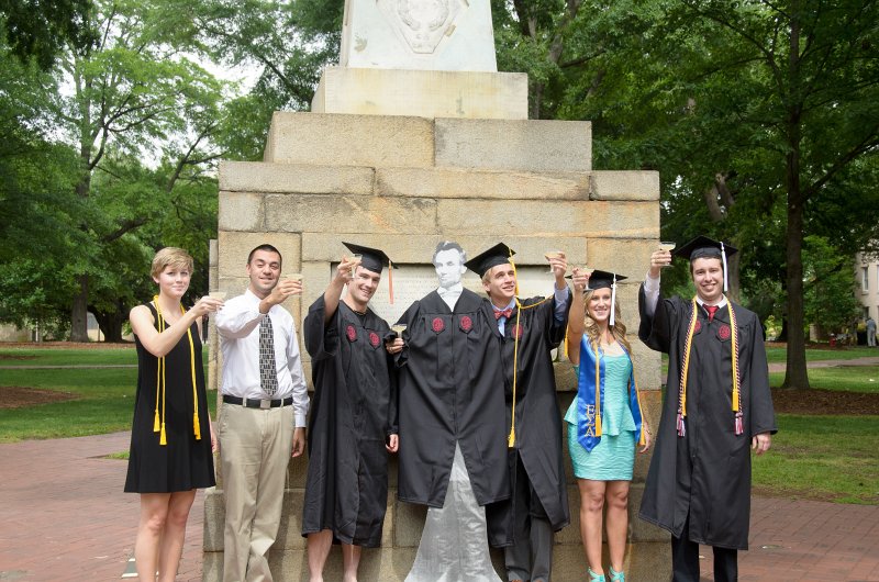 UofSCGraduation10May2013-7005.jpg - Kate Nasse Coleman Abe Mike Liane and David at Maxcy Monument, Horseshoe