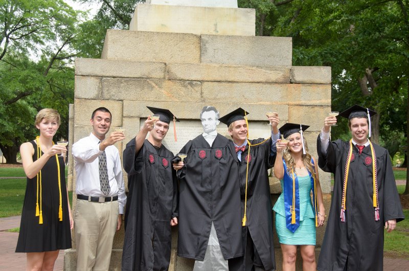 UofSCGraduation10May2013-7011.jpg - Kate Nasse Coleman Abe Mike Liane and David at Maxcy Monument, Horseshoe