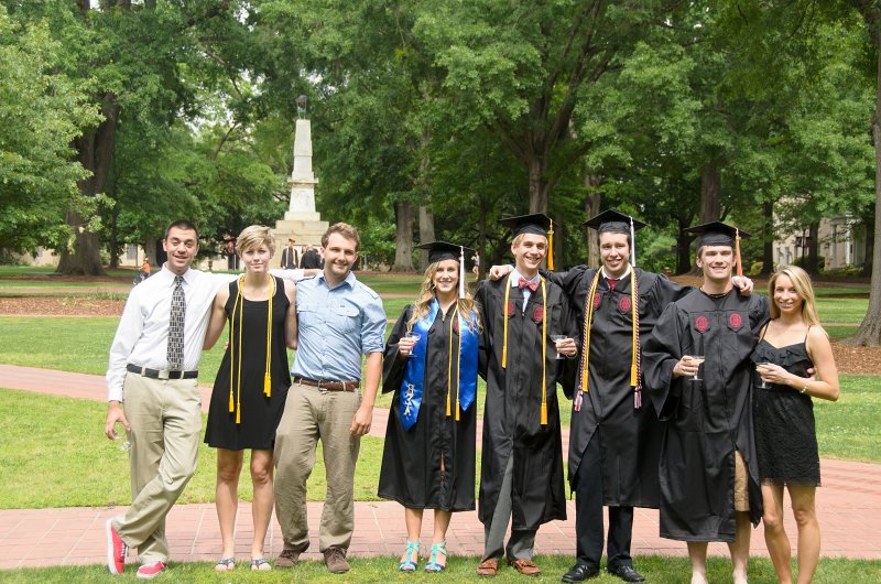 UofSCGraduation10May2013-7021.jpg - Nasse Kate Ryan Liane Mike David Coleman and Michelle in Horseshoe, Maxcy Monument in background