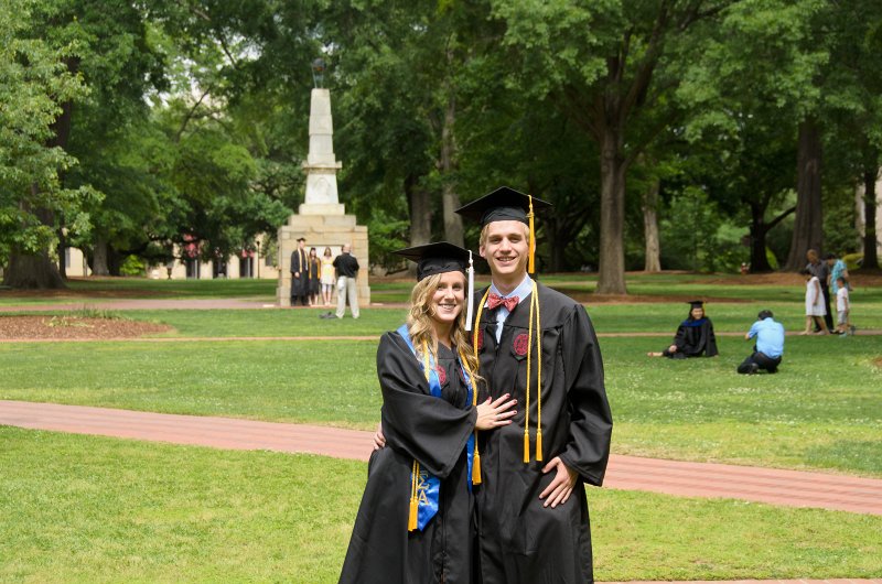 UofSCGraduation10May2013-7030.jpg - Liane and Mike in Horseshoe, Maxcy Monument in background