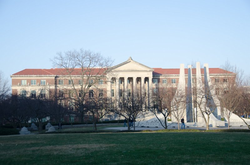 Purdue040513-6060.jpg - Engineering Fountain and Hovde Hall, view from Purdue Mall