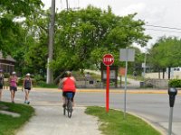 Liz approaching Volunteer Park  Liz biking into downtown Wheaton, approaching Liberty Dr. Bike Prairie Path (Aurora Branch) from Winfield, through Wheaton to the Lincoln Marsh (on the Elgin Branch) : 2014, Aurora Branch, Biking, Illinois Prairie Path, Prairie Path, Wheaton