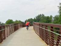 Elgin Branch Bridge  Cathie and Liz heading North on the railroad bridge at the beginning of the Elgin Branch. Bike Prairie Path (Aurora Branch) from Winfield, through Wheaton to the Lincoln Marsh (on the Elgin Branch) : 2014, Biking, Elgin Branch, Illinois Prairie Path, Prairie Path, Wheaton