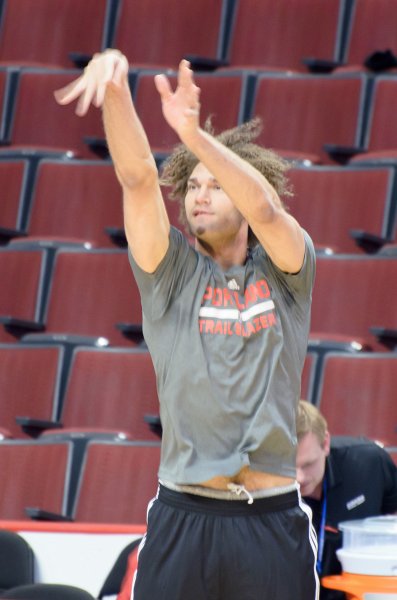 BullsVsPortland032814-0686-3.jpg - Warm ups:  Robin Lopez. Bulls vs Portland Trailblazers, United Center 3/28/14