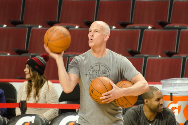BullsVsPortland032814-0723-3.jpg - Warmups:  Portland Coach. Bulls vs Portland Trailblazers, United Center 3/28/14