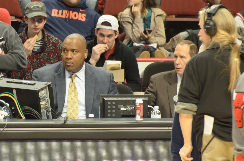 BullsVsPortland032814-0768-3.jpg - Warmups: Bulls announcer Stacey King. Bulls vs Portland Trailblazers, United Center 3/28/14