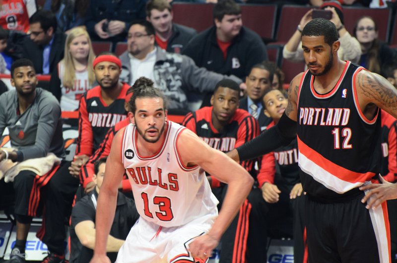 BullsVsPortland032814-0799-3.jpg - Joakim Noah and LaMarcus Aldridge. Bulls vs Portland Trailblazers, United Center 3/28/14