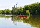 Cathie  Cathie passing under the power transmission lines. Kayaking the Fox River from Yorkville to Millington : 2014, Fox River, Kayaking, Millington, Yorkville