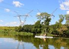Power Lines  High Voltage Power lines crossing the Fox River near Silver Sprints State Park.  Cathie. Kayaking Fox River:  Yorkville to Millington : 2014, Cathie, Fox River, Kayaking, Millington, Power Lines, Yorkville, Yorkville to Millington, paddling