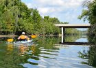 Cathie.  Cathie approaching Dempster St bridge. Kayak North Shore Channel, Skokie to Wilmette Locks : 2014, Bridge, Chicago River, Cook County, IL, Illinois, Kayaking, North Shore Channel, Skokie, Skokie Park District, paddling