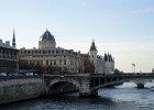 Paris120914-3102  Commercial Court of Paris, Conciergerie and Pont Notre-Dame (foreground bridge), viewed from Pont d'Arcole, looking West. Day 1 Paris : 2014, 4th arrondissement, France, Paris