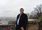 Jack, Montmartre.  Jack with Cityscape view looking South from the Esplanade (plaza) du Sacré Coeur. Montmartre. Paris Day 5 : 18th arrondissement, 2014, France, Montmartre, Paris