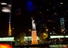 Statue of Liberty, Seine River Cruise  La Liberté éclairant le monde/Statue of Liberty on  Île des Cygnes island in the Seine, Tour Eiffel, background. Bateaus Parisiens dinner cruise on the Seine River. Paris Day 3 : 2014, Bateaus Parisiens, Dinner Cruise, France, Night, Paris, Seine River, boat ride