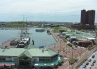 Baltimore042814-0119  Harborplace Pratt Street Pavilion (left), Harborplace Light Street Pavilion. View of Baltimore Inner Harbor from Renaissance Hotel : 2014, Baltimore, Constellation, Inner Harbor, Late Afternoon, Maryland, Renaissance Harborplace Hotel, Room with a view, Walking