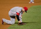 Todd Frazier  3rd baseman Todd Frazier tying shoe. Cubs vs Reds baseball at Wrigley Field 31-Aug-15 : 2015, Baseball, Cincinnati, Cubs, CubsVsReds, MLB, Night, Reds, Wrigley Field, night game