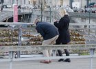 Mike and Liane, Pont des Arts  Mike and Liane attach a "Love Lock" to the Pont des Arts : 2015, Day 4, Love Locks, Paris, Pont des Arts