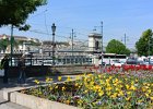 Budapest042715-2743  Flower bed, approaching the Chain Bridge. Walking through Budapest:  Corinthia Hotel, Parlament, Chain Bridge, St Stephan's Basilica, and Hungarian State Opera : 2015.Budapest, Hungary, Pest City Walk, Walking