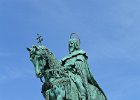 Saint Stephen statue  Szent István király / Saint Stephen equestrian statue in front of the Fisherman's Bastion near Matthias Church.   Bus tour of Budapest, including Matthias Church / Mátyás-templom and wine tasting at Domus Vinorum Borház : 2015, Bronze, Buda, Budapest, Bus Tour, Castle District, Equestrian Statue, Hungary, Statue