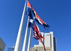Dallas102815-3877  Whitacre Tower/One AT&T Plaza as viewed from Dallas City Hall.  Walk downtown Dallas : 2015, City Hall, Dallas, Downtown, Flags, Texas, Walking