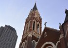 Dallas102815-3943  Cathedral Guadalupe. Trammell Crow Center (left edge).  Heading North East up Ross Ave, Arts District. Walk downtown Dallas : 2015, Arts District, Cathedral Guadalupe, Cathedral Santuario de Guadalupe, Church, Dallas, Downtown, Gothic Revival, Texas, Walking, cathedral